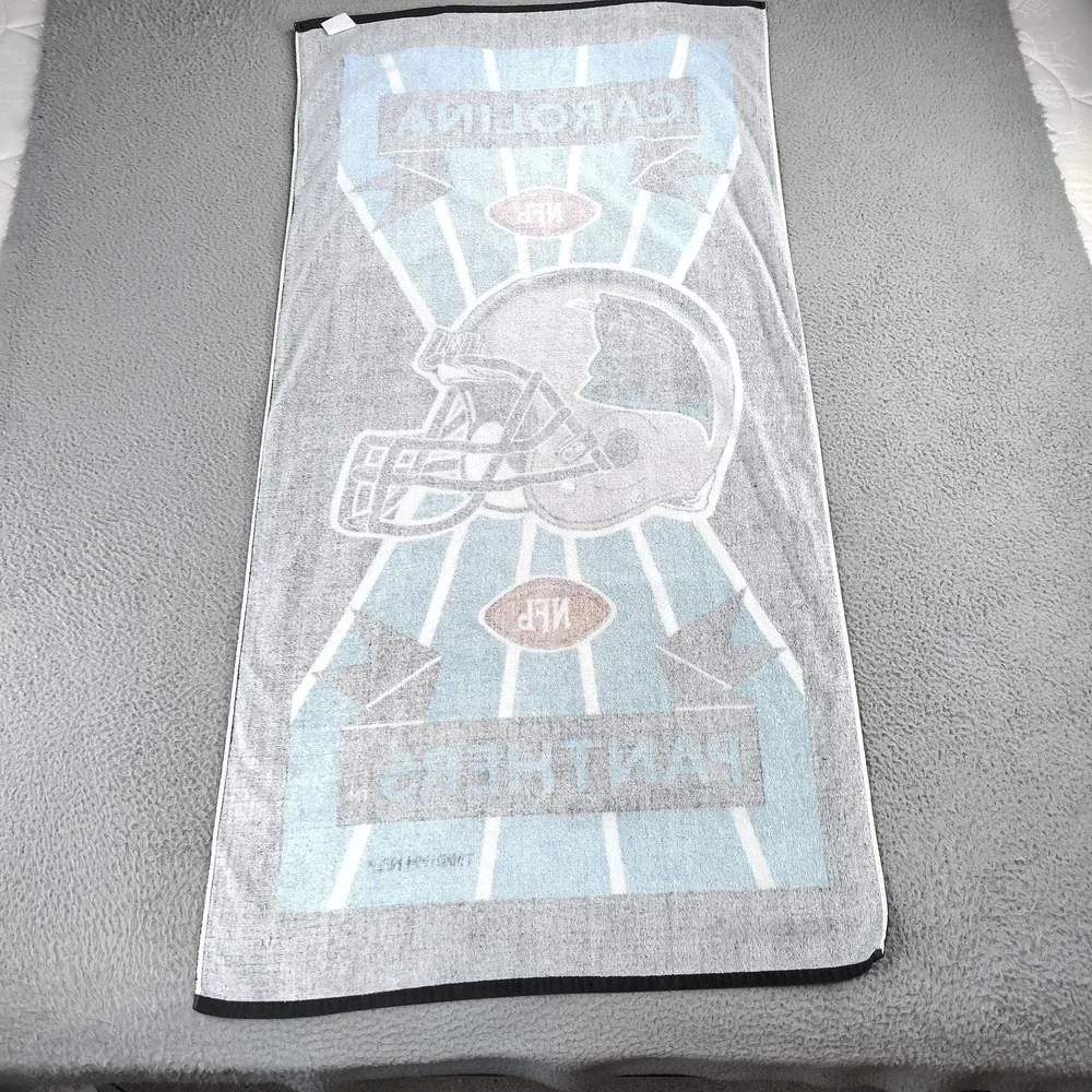 Vintage Carolina Panthers Towel NFL Football Black Blue Cotton 90s Beach Bath